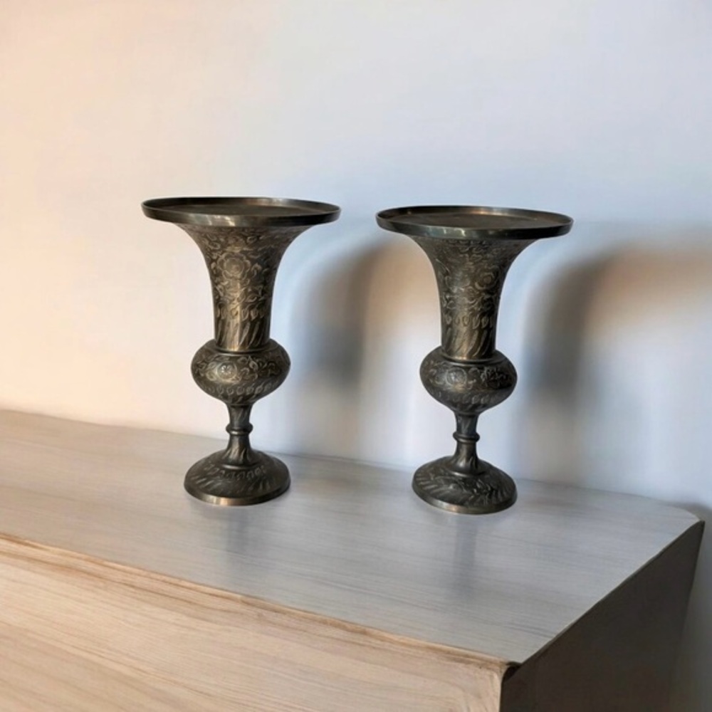 Pair Vintage Indian Bidriware Vase